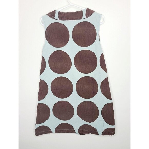 Mini Boden blue corduroy tank dress with brown polka dots 5-6 year Large Buttons - Picture 4 of 7